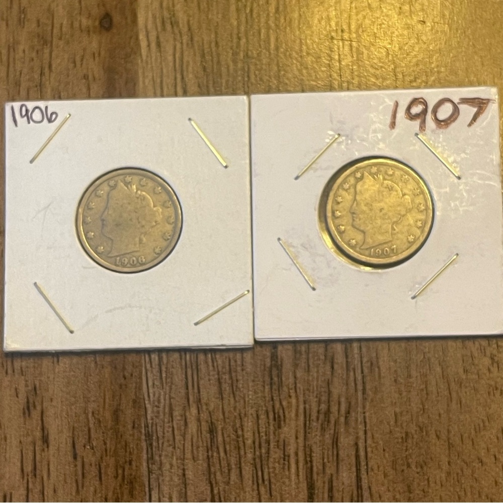 1906 & 1907 Liberty Head V Nickels~ 2 Coins~ Nice Full Dates